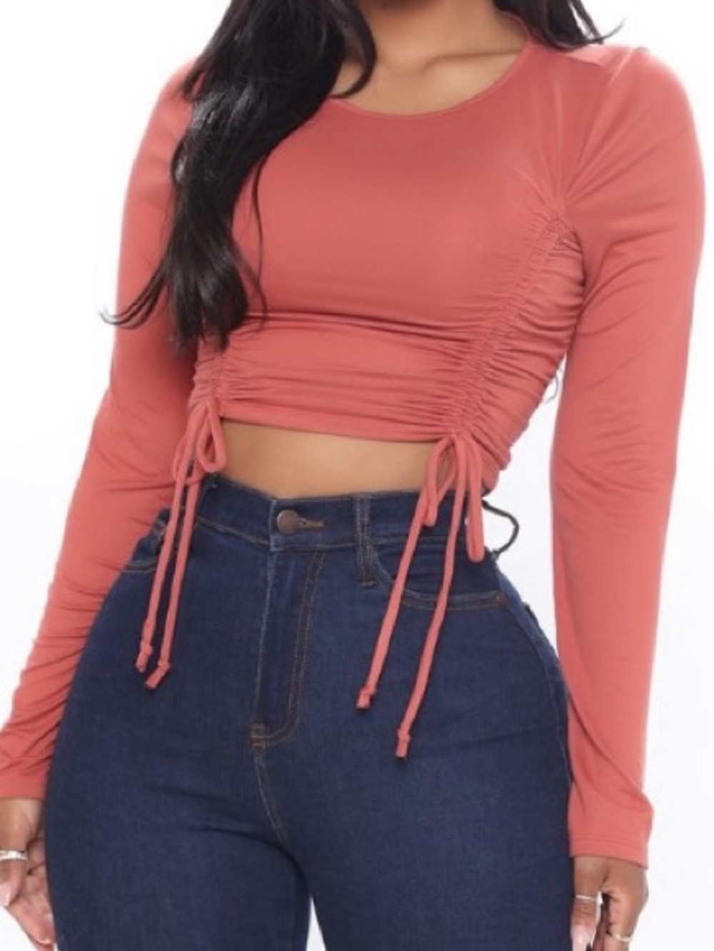 Fashion Nova Women’s Long Sleeve Ruched Crop Top